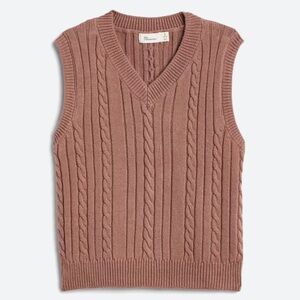 The Commons The Boxy Cabled Sweater Vest V-Neck in Brown Kids Size Large (12-14)